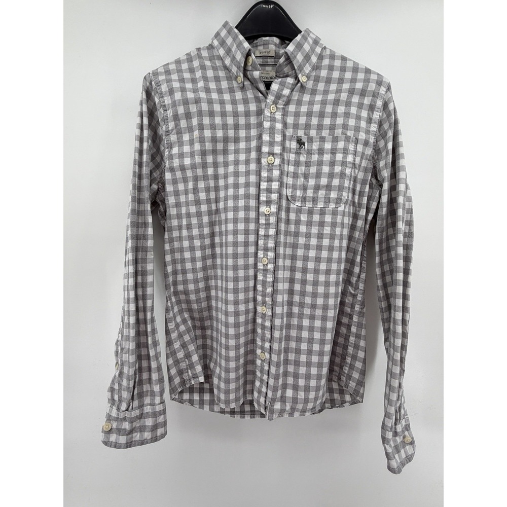 Men's Abercrombie & Fitch Small Muscle‎ Gray White Long Sleeve Shirt